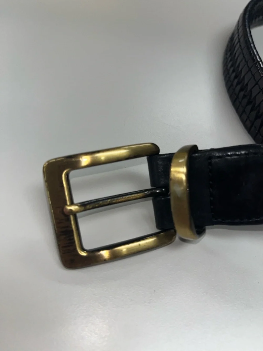 Tommy Bahama Black Braided Leather Belt with Gold Tone Buckle 36”